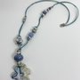 COLLANA DI FILO DI COTONE CON PERLE DI CERAMICA AZZURRO, BEIGE, BLU