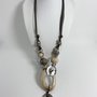 COLLANA DI FILO DI COTONE CON PERLE DI CERAMICA BEIGE E MARRONE