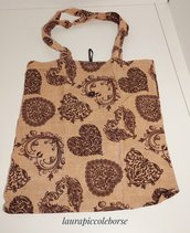 shopper/borsa arrotolabile con chiusura con bottone stoffa marrone 