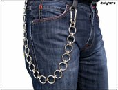Catena per pantaloni e jeans, anelli spessi + anelli ovali, colore argento - 55 cm. catena portachiavi, catena regalo