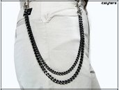 Catena per pantaloni e jeans, doppia catena nera diamantata 55cm. idea regalo