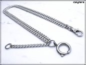 Catena per orologio da tasca, colore argento, doppia catena maglia gourmette, lunga cm. 35 - attacco a moschettone