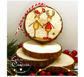 Addobbo natalizio in legno con decoupage coppia di renne
