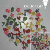 Set di ornamenti natalizi fustellati in gomma crepla glitter - conf. da n. 50 pz
