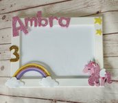 Cornice unicorno glitter compleanno bimba arcobaleno 