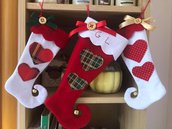 Calza della befana in feltro o tessuto da appendere all’albero o al camino  addobbo di Natale personalizzabile 