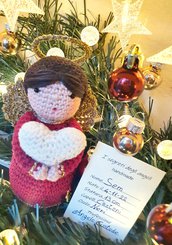Angelo con cuore decorazione natalizia regalo bomboniera portafortuna fatto a mano