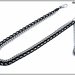Catena doppia per orologio da tasca, modello gourmette nera diamantata argento, con catenella e ciondolo, cm.35 - attacco a moschettone