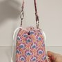 Piccola borsa/sacchetta con coulisse e moschettone fiori azzurri e lilla