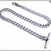 Catena per orologio da tasca, in maglia gourmette diamantata colore argento, lunga cm. 35, attacco a barra-T