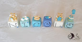 Cake topper cubi con orsetti ALATI in scala di blu6 cubi 6 lettere