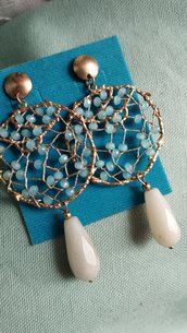 Orecchini donna moda intrecci azzurro pietre dure 