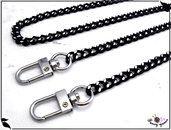 Catena per borsa, lunga 140 cm. colore nero lucido / diamantato argento, maglia gourmette mm.7 disponibile in 6 misure