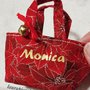 Mini borsa rossa con disegni natalizi per addobbo albero di Natale / porta regalo personalizzata