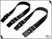 2 manici per borsa con fori per fissaggio cm.52 , similpelle nera - accessori oro / argento