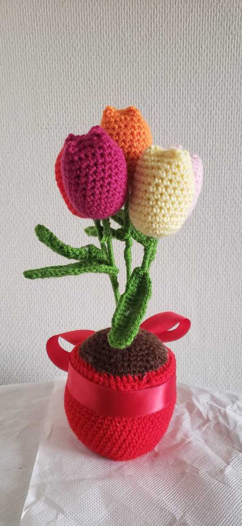 Vaso Tulipani In Cemento Dipinto A Mano - Casa Decorativa Con Drenaggio 15,5 Cm - 3