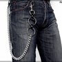 Catena per pantaloni e jeans, doppio anello con cuoio, catena spessa, colore argento - 75 cm. catena portachiavi, catena regalo