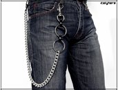 Catena per pantaloni e jeans, doppio anello con cuoio, catena spessa, colore argento - 75 cm. catena portachiavi, catena regalo