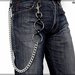 Catena per pantaloni e jeans, doppio anello con cuoio, catena spessa, colore argento - 75 cm. catena portachiavi, catena regalo