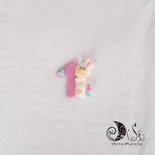 Bomboniera calamita unicorno primo compleanno numero 1 rosa grande con unicorno dettagli oro personalizzabile con nome