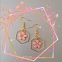 Orecchini handmade bigiotteria stile giapponese Sakura rosa esagonale oro