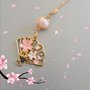 Collana handmade bigiotteria stile giapponese ventaglio oro rosa e bianco Sakura fiore di ciliegio 