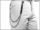 Catena per pantaloni e jeans, in doppia maglia forzatina con cuoio nero e anelli D, lunga cm 60, idea regalo - Italyhere
