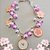 Braccialetto handmade bigiotteria stile giapponese fiori rosa Sakura gru cuore bianco e oro 