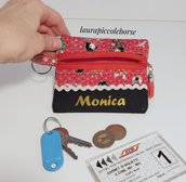 Portachiavi / portamonete / tessere in stoffa Giappone/geisha e nera personalizzato