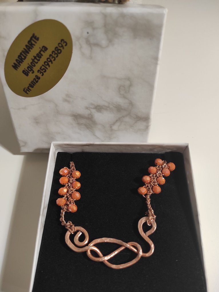 Boucles D'oreilles Artisanales Filigrane Cuivre Et Cristaux - Pendantes, Fermoir à Clip (monachella)