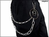 Catena per pantaloni, doppia catena modello forzatina, colore argento, con 3 anelli cromati - 65 cm.