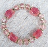 Braccialetto 2in1 con perle sfaccettate rosa e trasparenti + cuori.