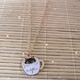 Collana corta handmade bigiotteria gattino nella tazza da caffè kawaii stile giapponese 