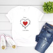 T-shirt unisex con scritta personalizzata in cotone manica corta, maglietta con scritta personalizzabile, maglietta musica e cuore