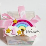 Bomboniera completa primo compleanno bimba magnete Arcobaleno fimo personalizzabile con nome unicorno