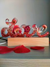 Lampada in resina epossidica con fiori veri - RED LOVE