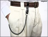 Catena per pantaloni, attacco regolabile per cintura in cuoio di vacchetta concia vegetale, catena nera diamantata, finiture metalliche di lusso, cm.52