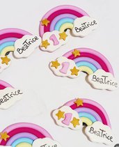  Bomboniera magnete arcobaleno primo compleanno bimba segnaposto fimo personalizzabile con nome unicorno piedini orsetto angelo