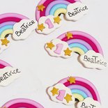  Bomboniera magnete arcobaleno primo compleanno bimba segnaposto fimo personalizzabile con nome unicorno piedini orsetto angelo