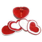 Sottobicchiere cuore bianco e rosso con cestino ad uncinetto - 5 PEZZI - 12STT