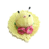 Cappellino puntaspilli giallo chiaro e rosa ad uncinetto in cotone 11.5 cm - 15PN