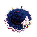 Cappellino puntaspilli blu scuro e rosa ad uncinetto in cotone 11.5 cm - 12PN