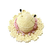 Cappellino puntaspilli sabbia e rosa ad uncinetto in cotone 10.5 cm - 23PN