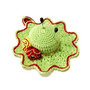 Cappellino puntaspilli verde pistacchio e rosso ad uncinetto in cotone 10.5 cm - 26PN