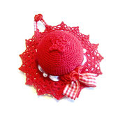 Cappellino puntaspilli rosso ad uncinetto in cotone 10 cm - 22PN