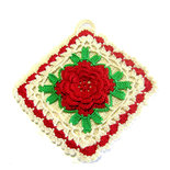 Presina panna con fiore rosso ad uncinetto in cotone 17x17 cm - 28PRS