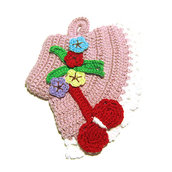 Presina cappello rosa con fiori ad uncinetto in cotone 12.5x18 cm - 37PRS