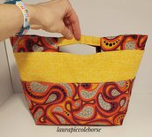 Organizer da borsa/cestino in stoffa disegni cachemire e gialla con maniglie e tasche