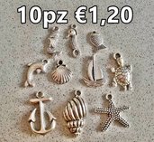 10 charms misto mare ancora stella conchiglia argento tibetano ciondoli pendenti