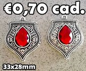 1 maxi pendente argento tibetano con pietra rossa rubino charms ciondolo